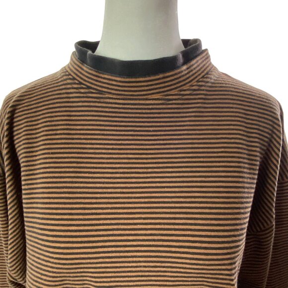 Vtg BASCO Men Long Sleeve Pullover Striped Shirt Sz L Brown Preppy 11-12 - Picture 3 of 12